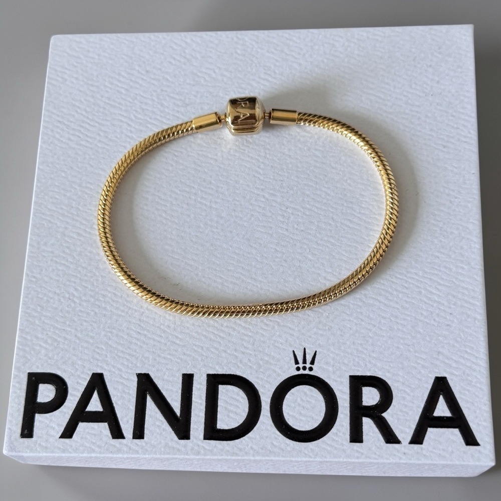 Pandora 14k Gold Plated Barrel Clasp Snake Chain Bracelet / 7.1 in